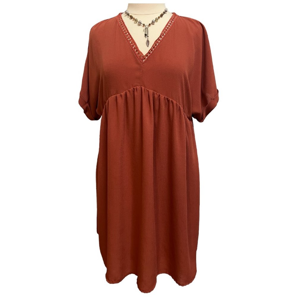 Short rust colored crinkle dress